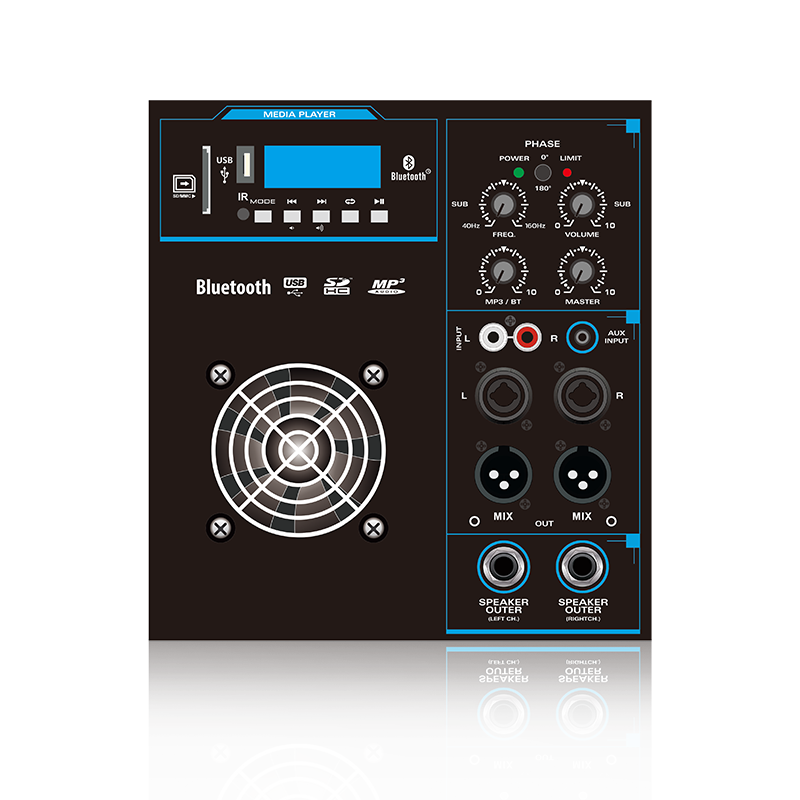 SUB12-2.1: Mix Out och Power Output för satellit 2.1 eller 2.2 Channel Power Out Line Array Funktionsmodul för högtalare