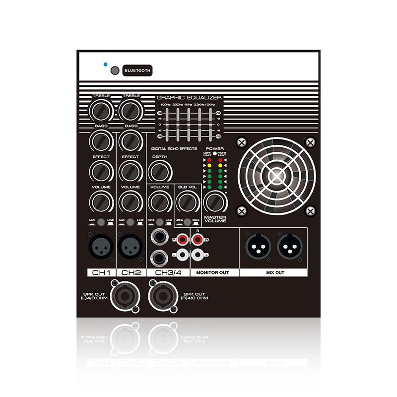 EON206: Multi Channel in med 5-bands equalizer 2.1 eller 2.2 Channel Line Array Speaker Funktionsmodul