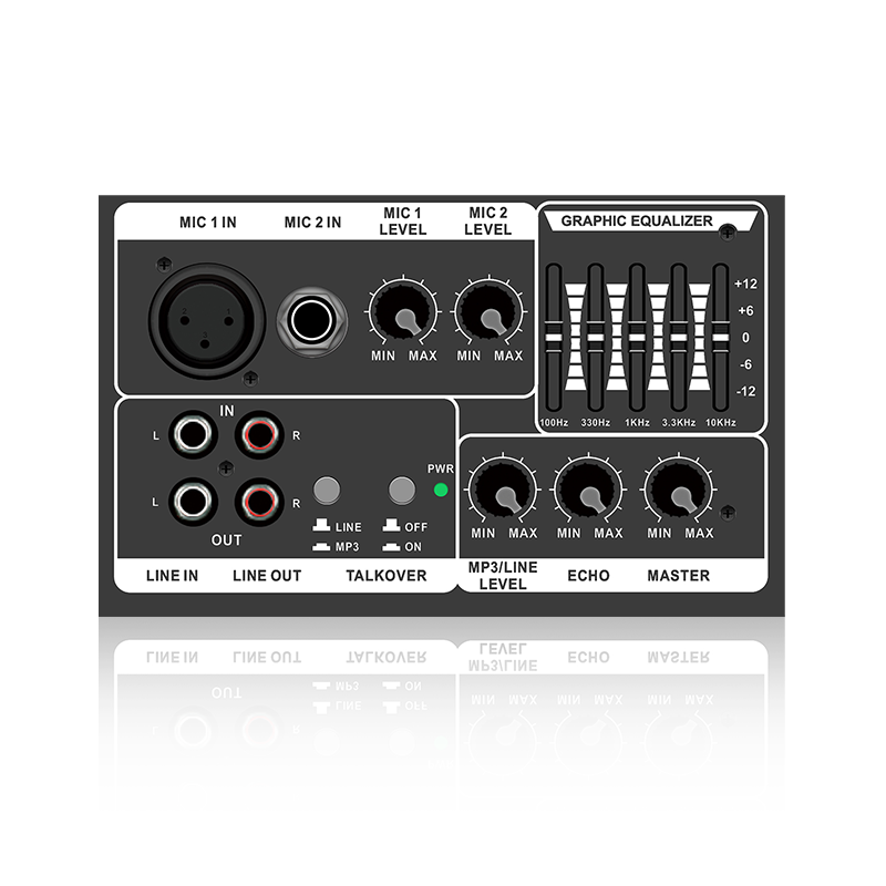 PL13-5EQ+AC: Två mikrofonkanaler och mikrofonprioritet horisontell analog funktionsmodul för klass AB-förstärkare