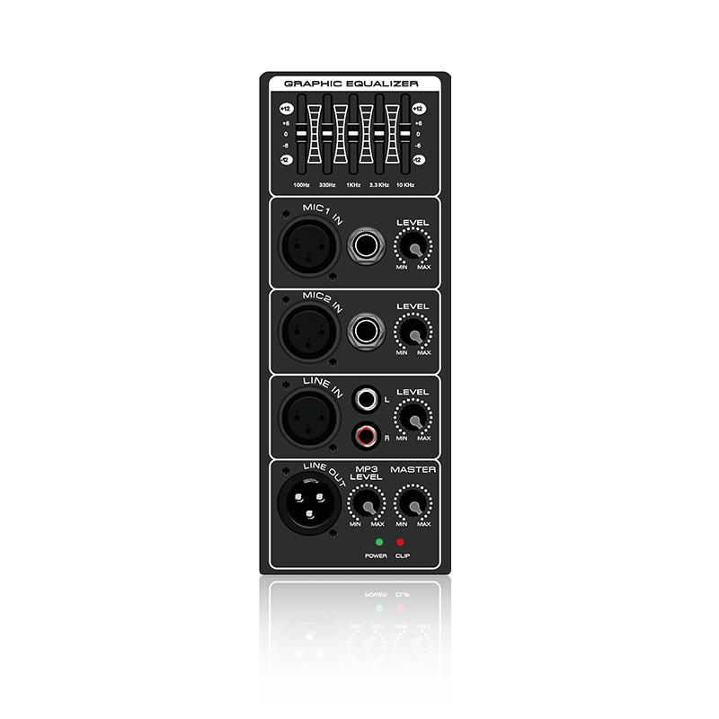 PL20: 2 Mic Channel Single Line Channel-ingång och Mix Out Vertical Analog Functinal Module