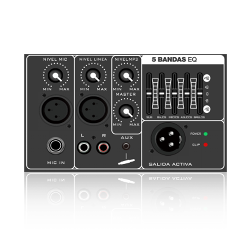 PL79: Balanserad utgång med 5-bands grafisk equalizer horisontell analog funktionsmodul för klass AB-förstärkare