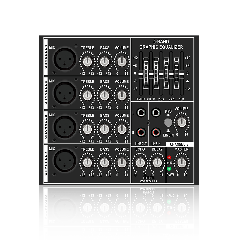 PL83: 4 Mic Channel Input och individuell Mic Diskant Bas Volymkontroll Horisontell analog funktionsmodul för Class AB-förstärkare