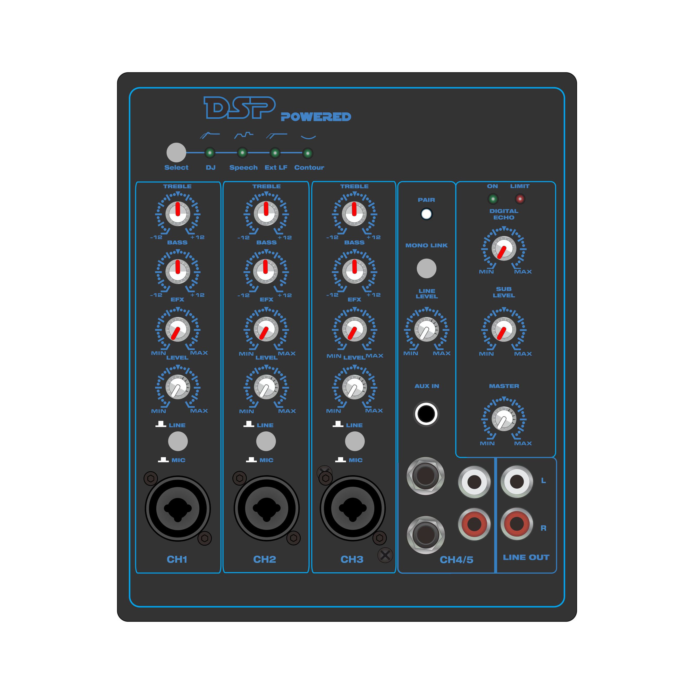 PL82DSP: 5-kanals med Bluetooth och TWS inuti 2.1CH Linear Array-högtalare ADAU1701-baserad DSP-funktionsmodul