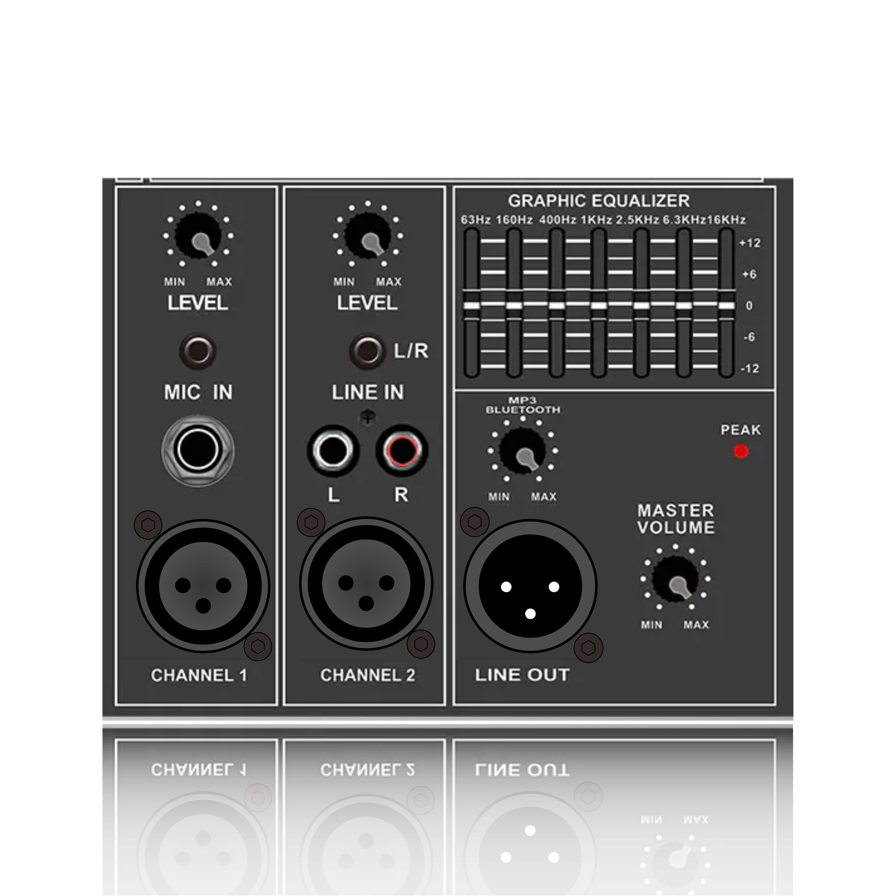 PL34: 7-bands grafisk utjämnare med masterkontroll elektrisk frekvensdivision funktionell modul