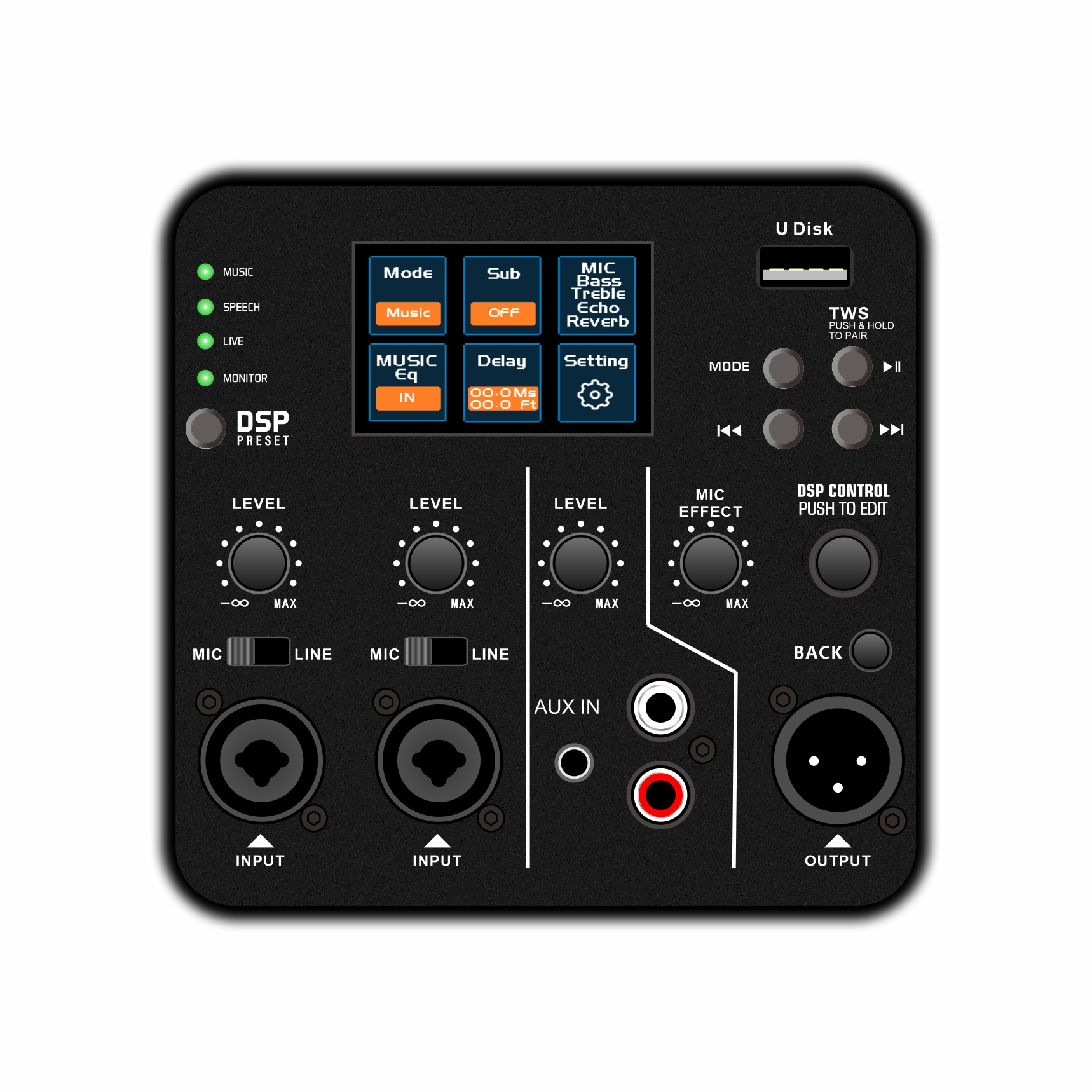 DSP2507 Full-range färgskärm DSP Active Speaker Amplifier